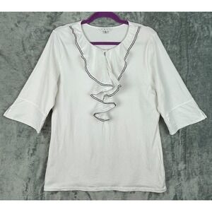 Cabi Let Freedom Ring Ruffle Top Womens XL White Cotton Stretch Romantic Blouse